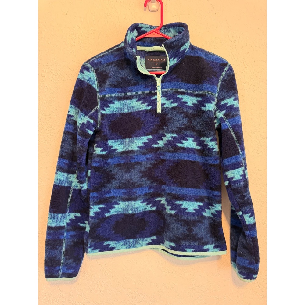Aeropostale Womens Blue Southwestern Fleece Quarter Zip Pullover LXJXCH19 Small